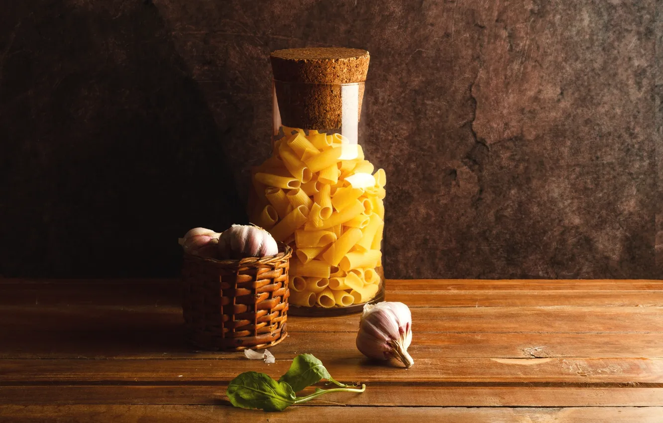 Photo wallpaper still life, garlic, pasta