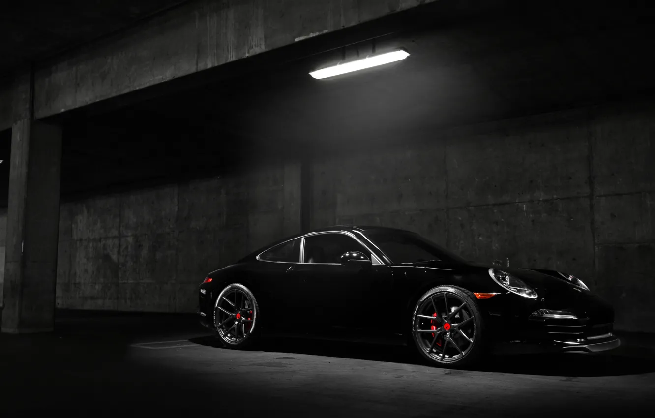 Photo wallpaper car, Porsche, black, night, Carrera S