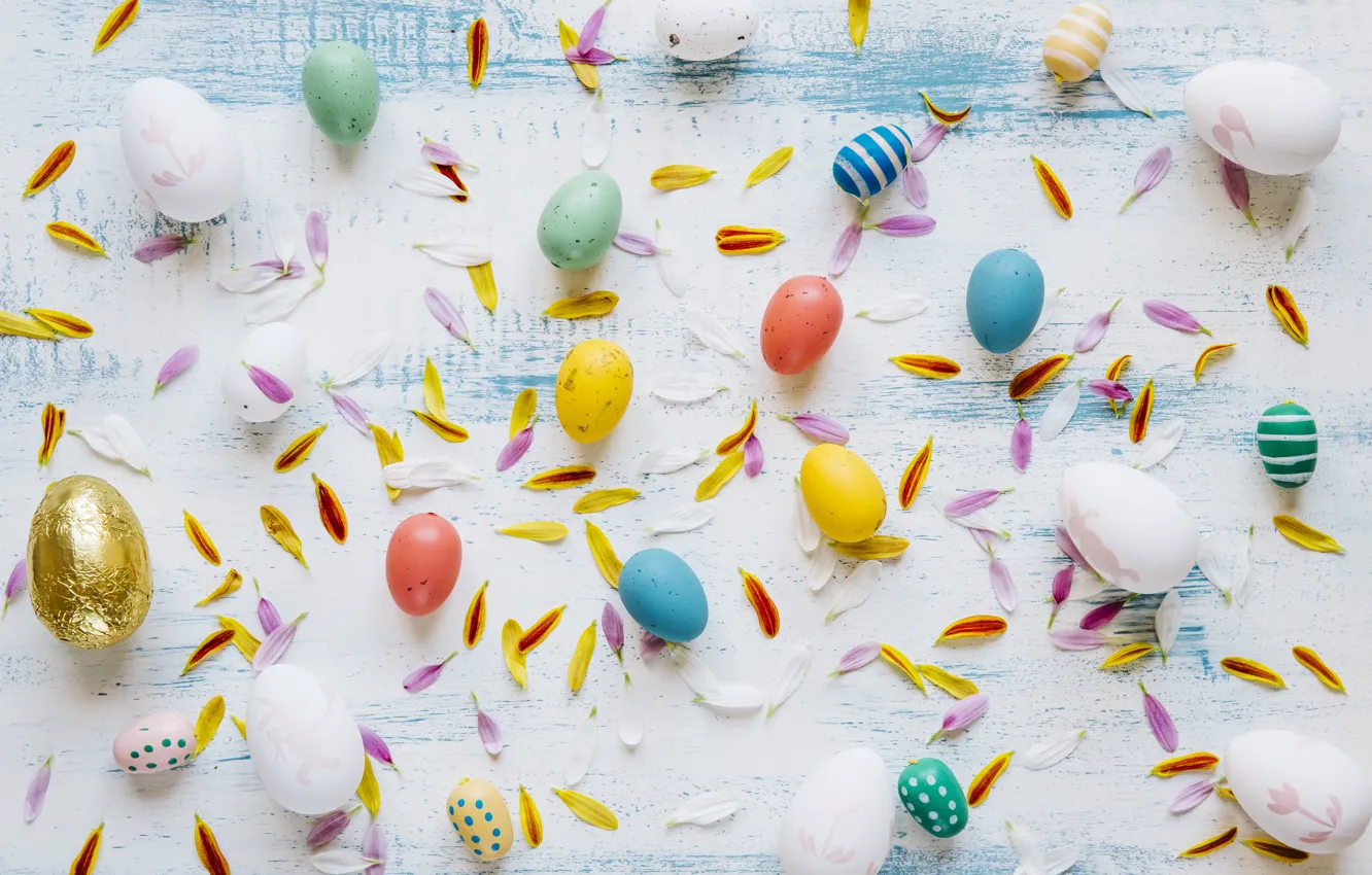 Photo wallpaper Easter, Eggs, Petals, Holiday