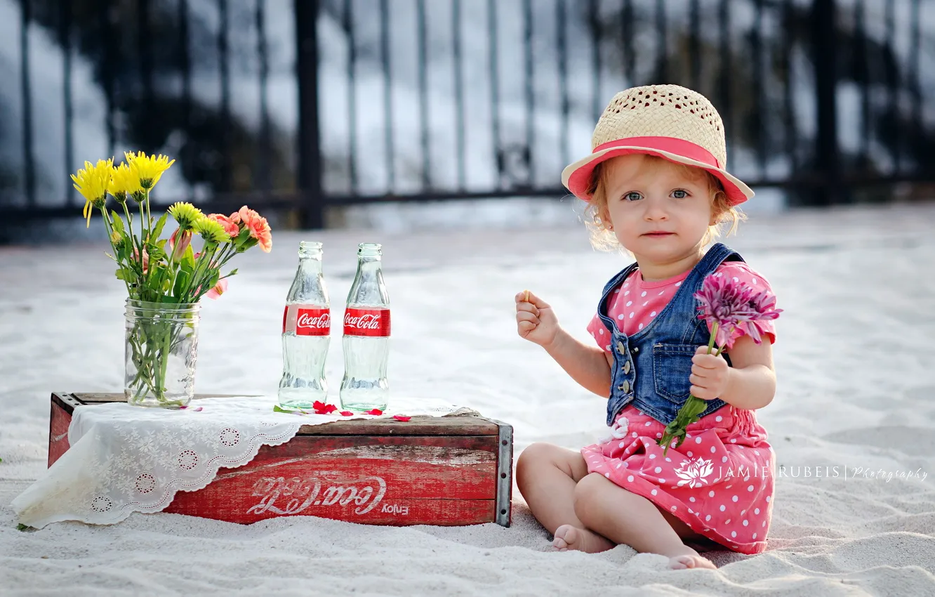Photo wallpaper flowers, mood, girl, coca cola