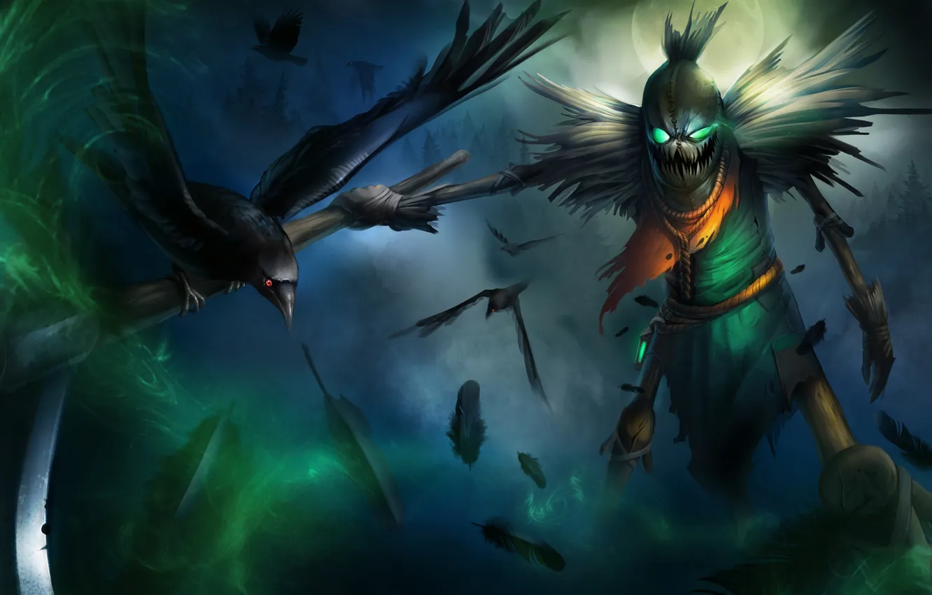 Photo wallpaper bird, feathers, Raven, League of Legends, Fiddlesticks, Harbinger of Doom