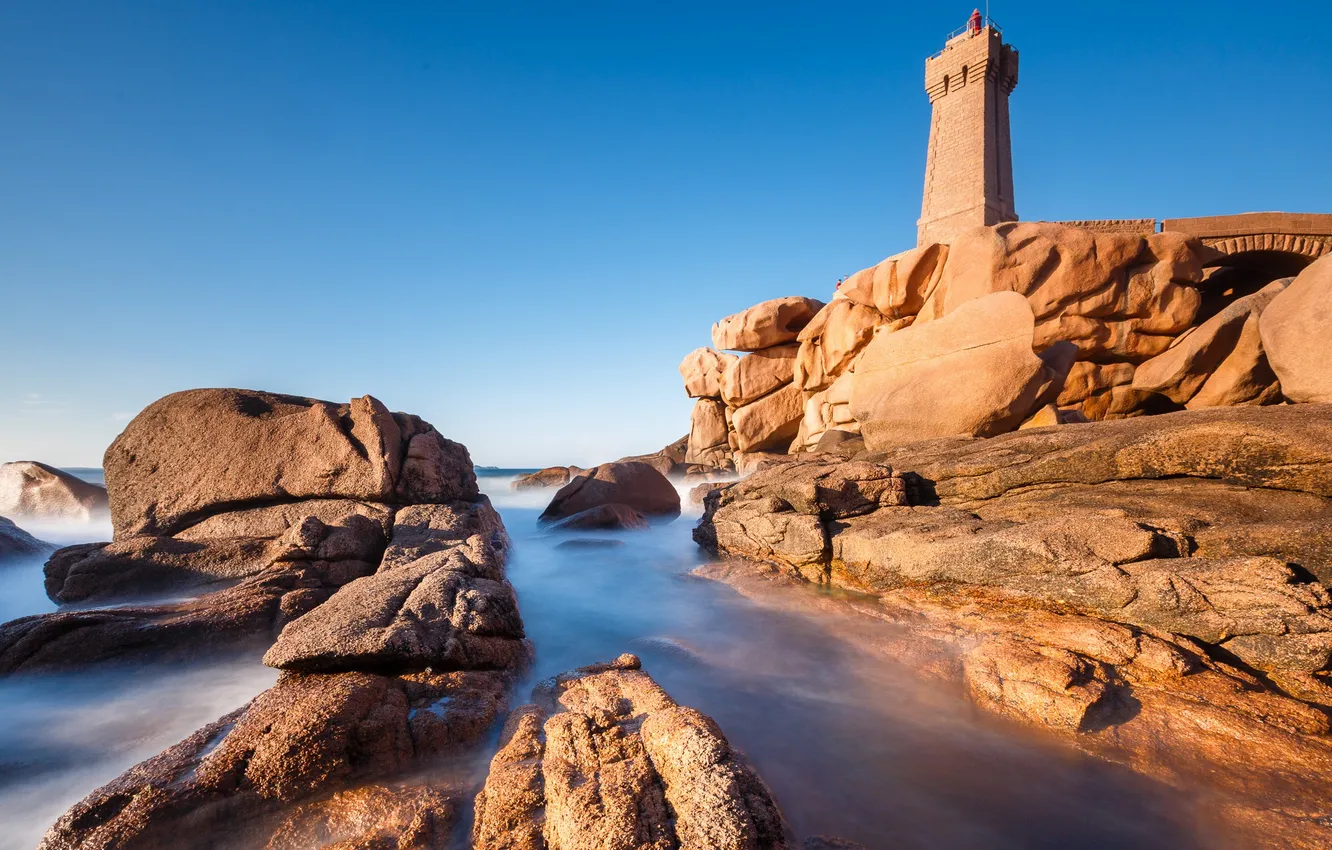 Photo wallpaper sea, stones, rocks, lighthouse, tower