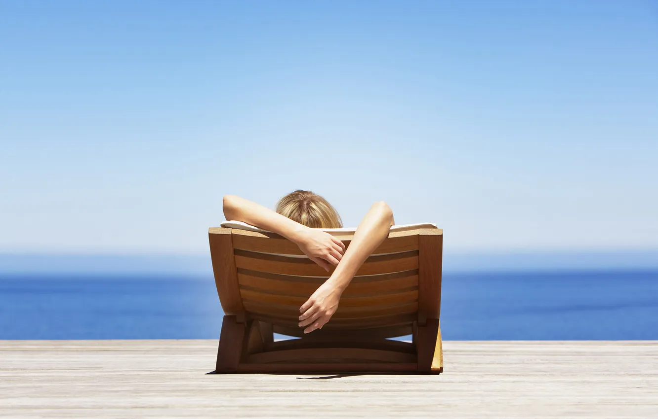 Photo wallpaper sea, the ocean, head, sun loungers
