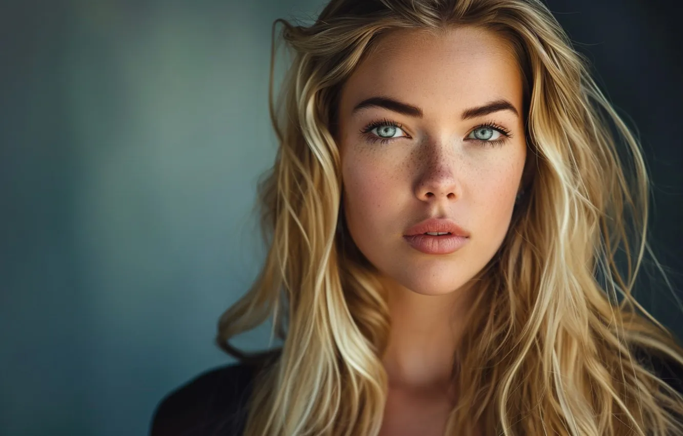 Photo wallpaper look, girl, face, portrait, makeup, blonde, long hair, flowing hair