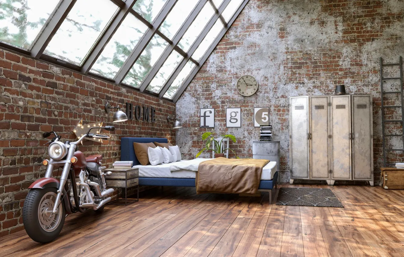 Photo wallpaper room, bedroom, design with grunge walls loft style, industrial-style interior, design with grunge walls in …