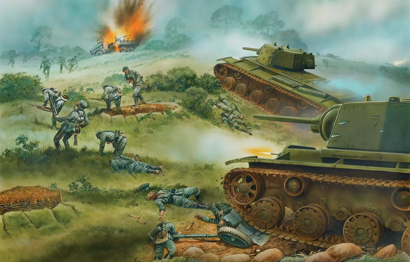 Photo wallpaper figure, attack, tanks, The great Patriotic war, KV-1, heavy tanks, Soviet