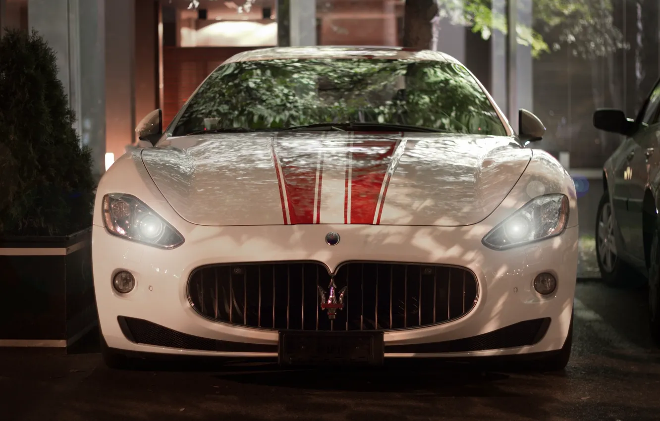 Photo wallpaper Maserati, Auto, Night, Machine, Lights, GranTurismo, The front