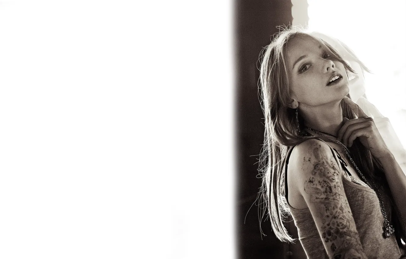 Photo wallpaper look, girl, sweetheart, model, black and white, beautiful, Olesya Kharitonova, Olesya Kharitonova