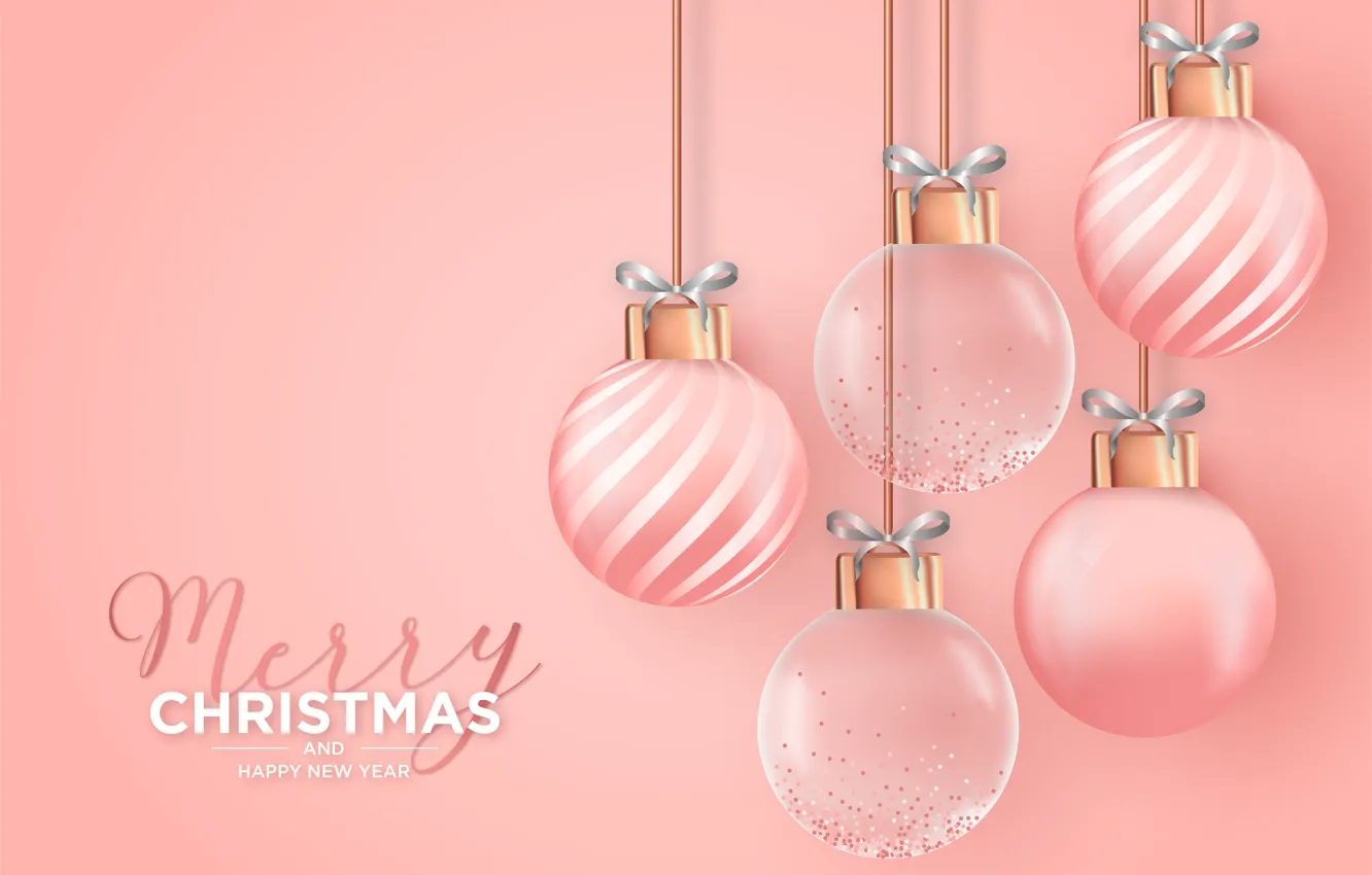 Photo wallpaper balls, balls, Christmas, New year, pink background