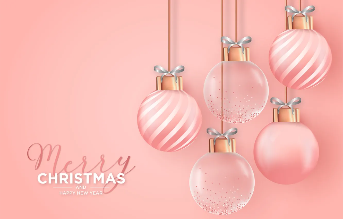Photo wallpaper balls, balls, new year, Christmas, pink background