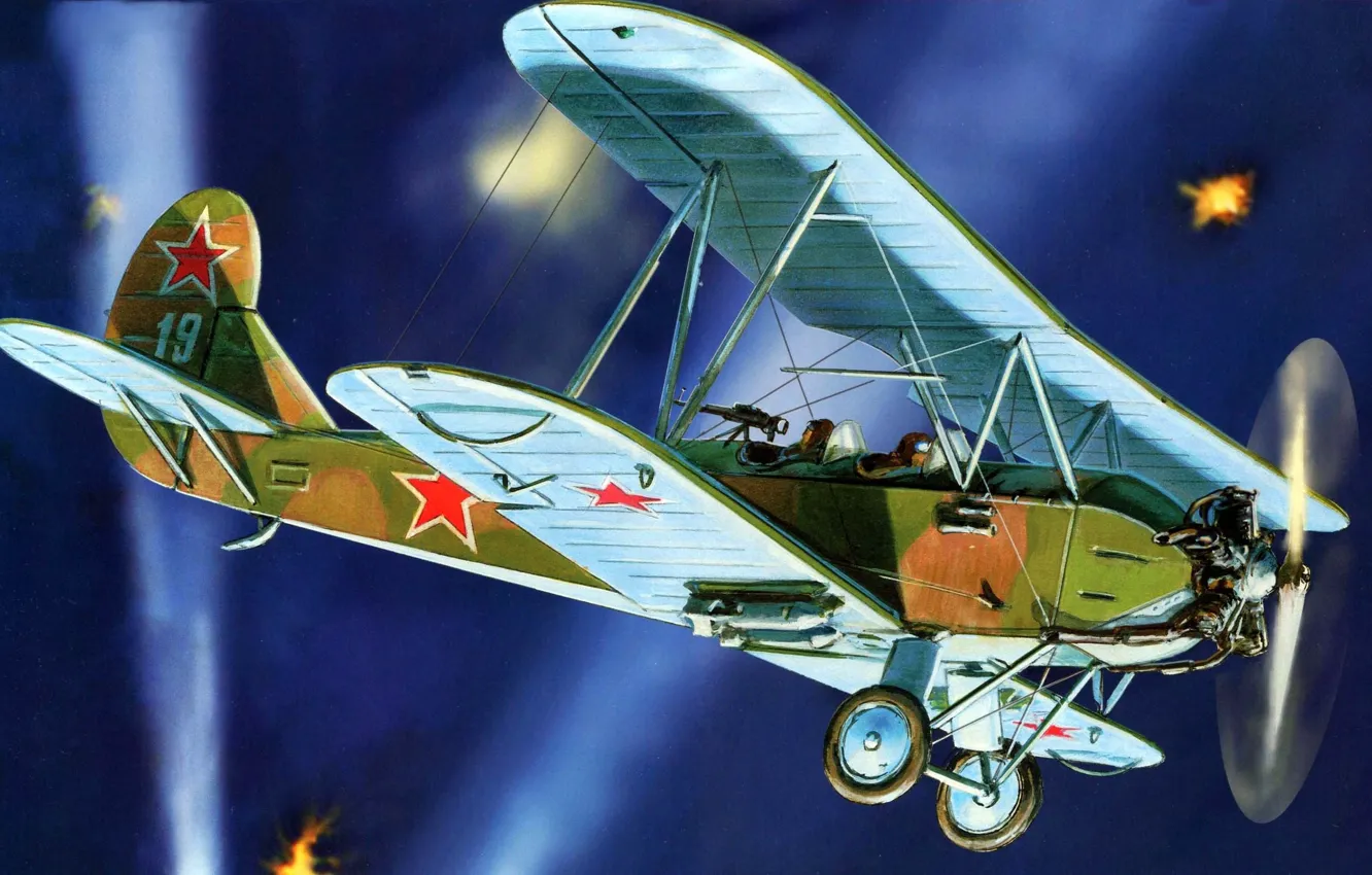 Photo wallpaper the plane, bomber, night, multipurpose, Soviet, biplane, WW2., the sky