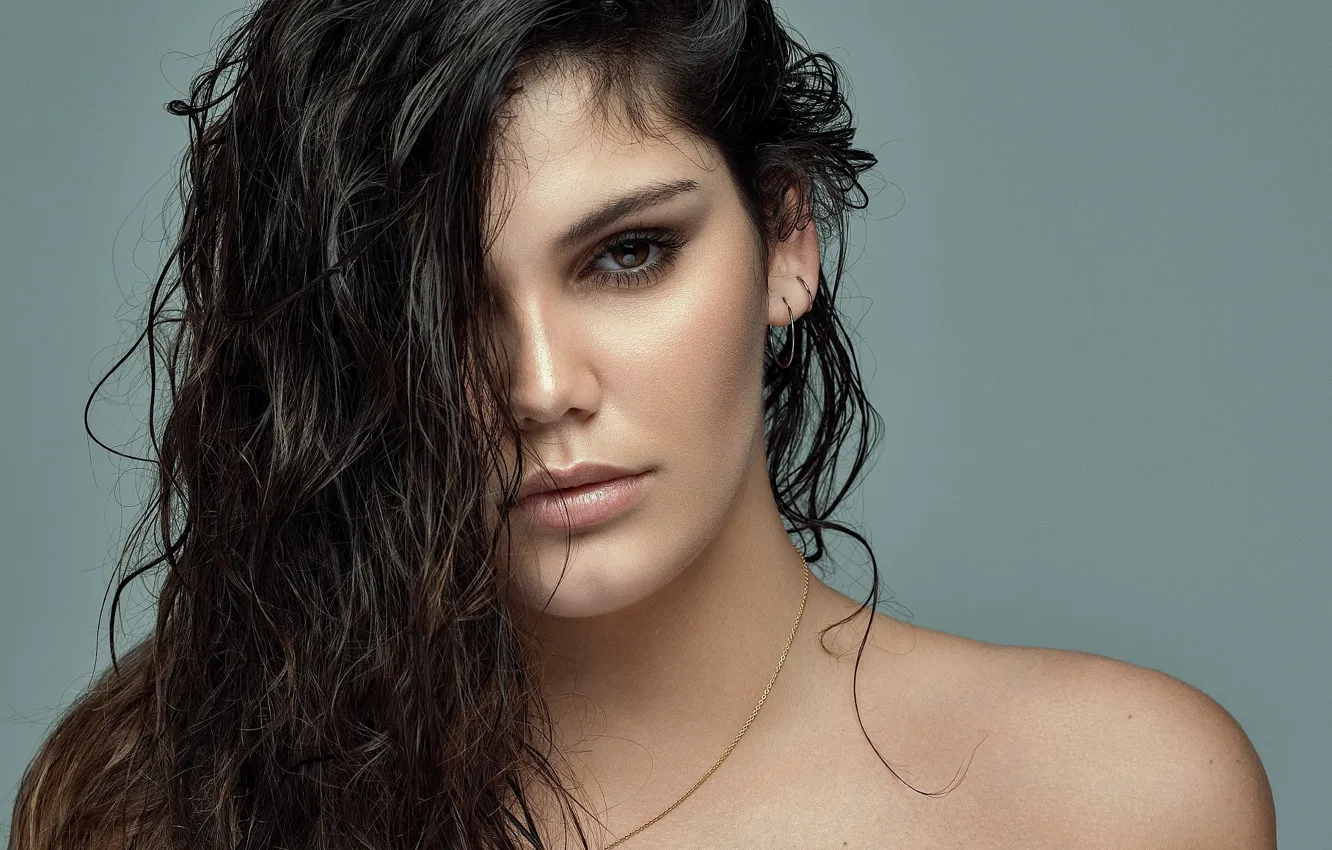 Photo wallpaper background, portrait, makeup, brunette, hairstyle, beauty, wet hair, Sandie Petersen