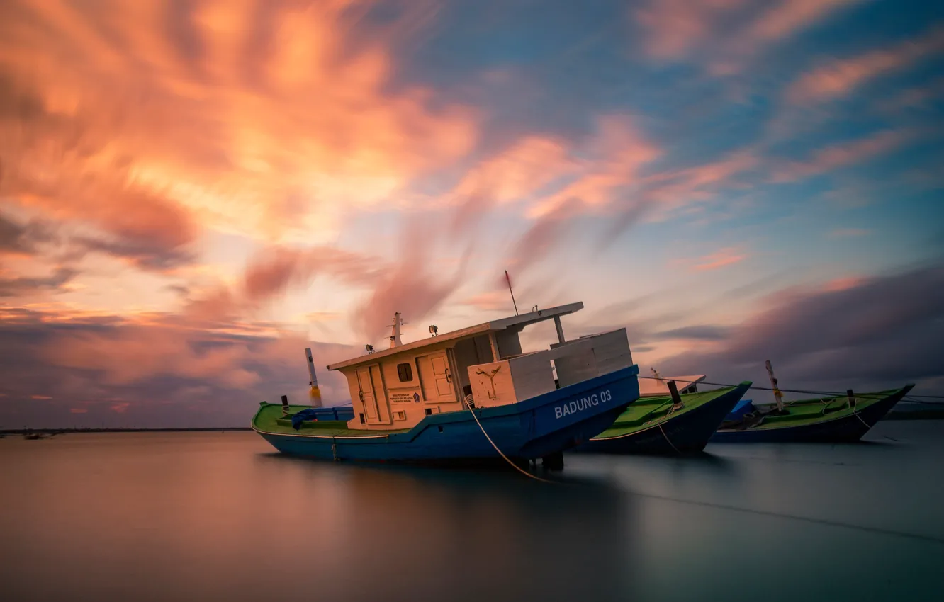 Photo wallpaper sky, sea, nature, clouds, boat
