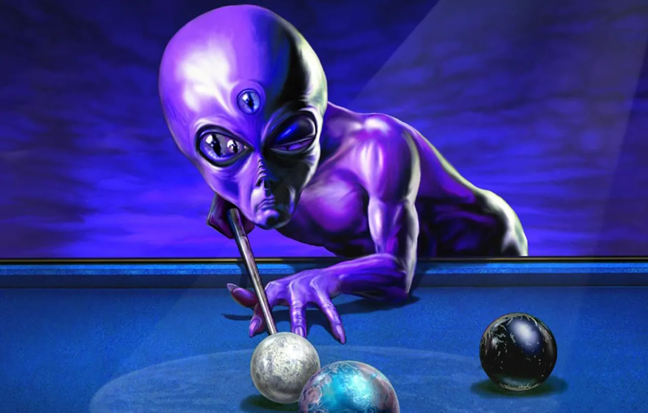 Photo wallpaper balls, the game, planet, Table, alien, Billiards.