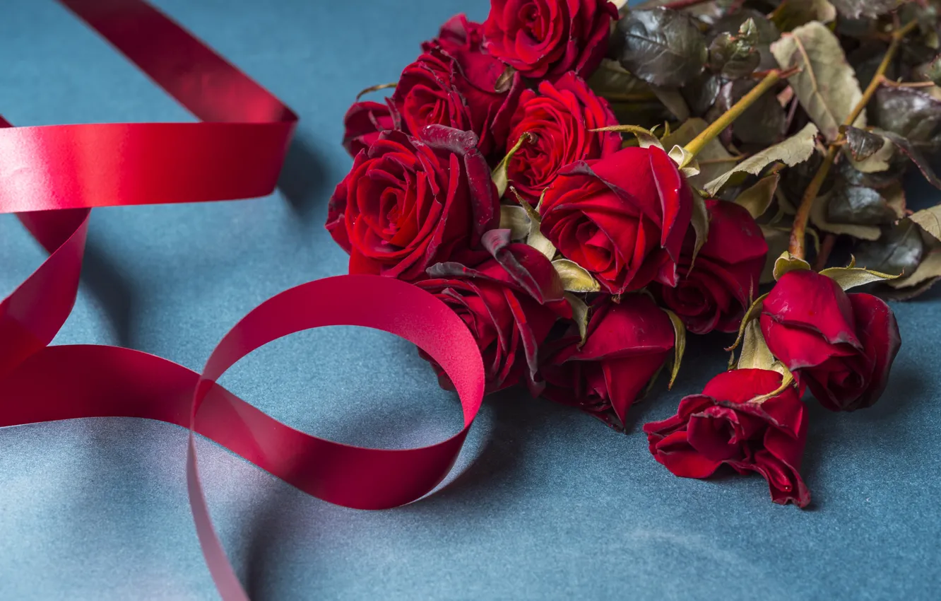 Photo wallpaper flowers, roses, bouquet, tape, red, red, flowers, beautiful