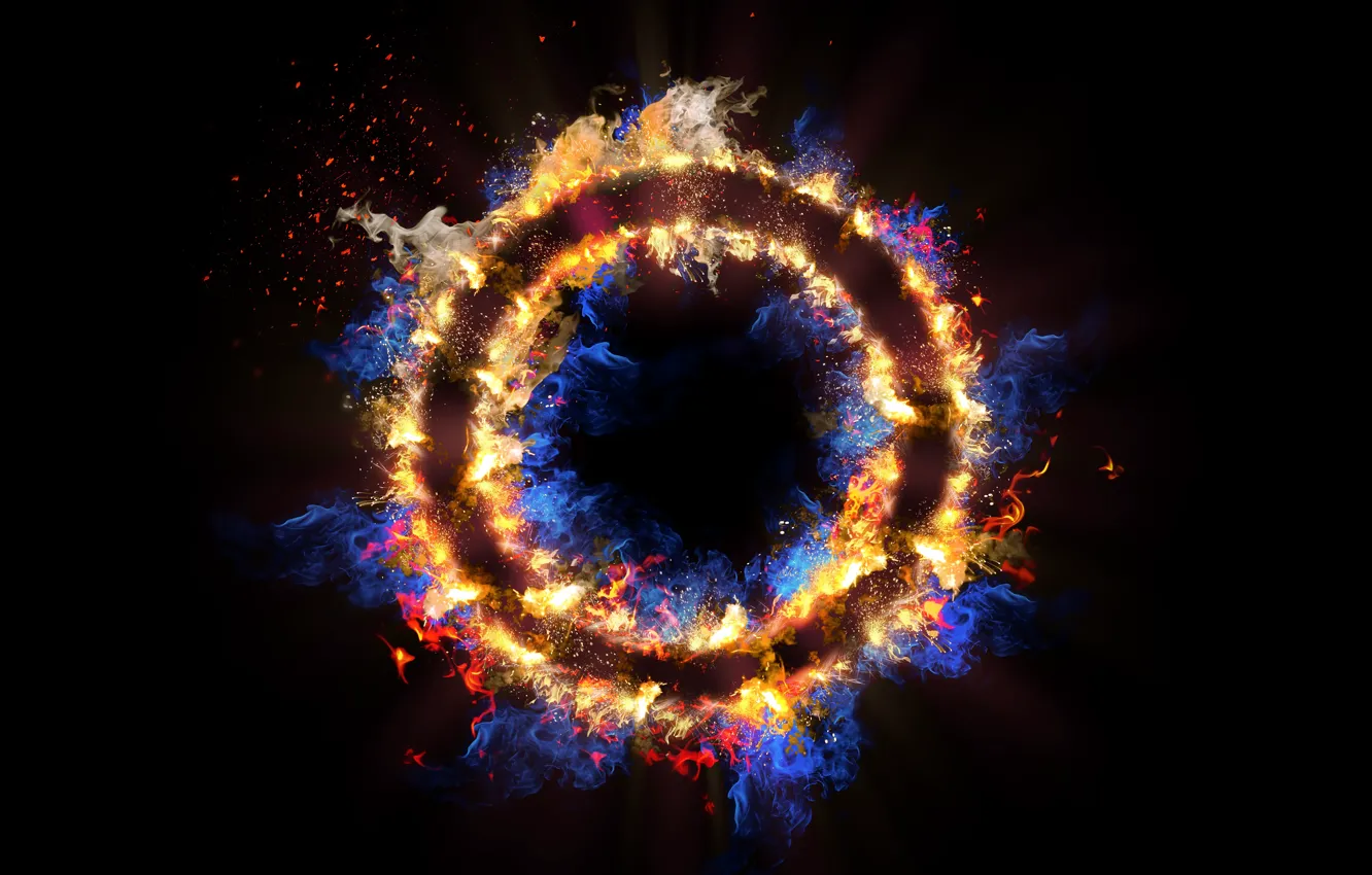 Photo wallpaper abstraction, the dark background, fire, flame, round, ring, fire, flame