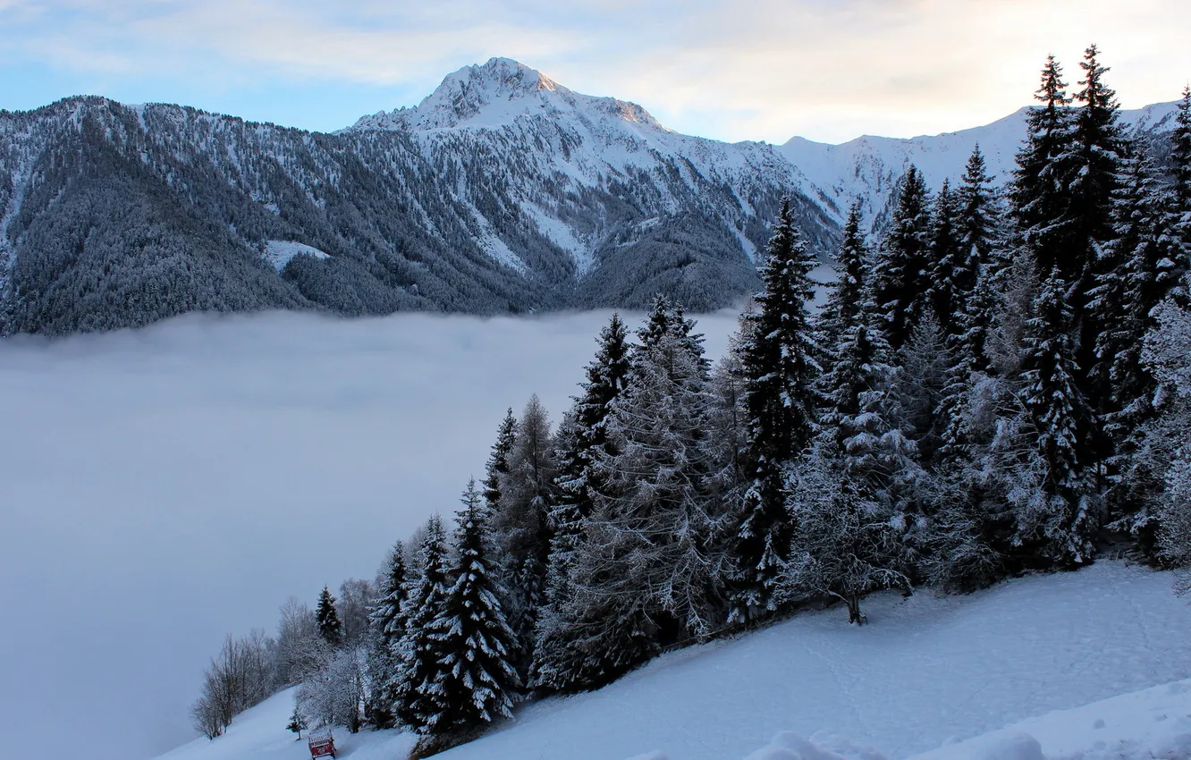 Photo wallpaper snow, landscape, mountains