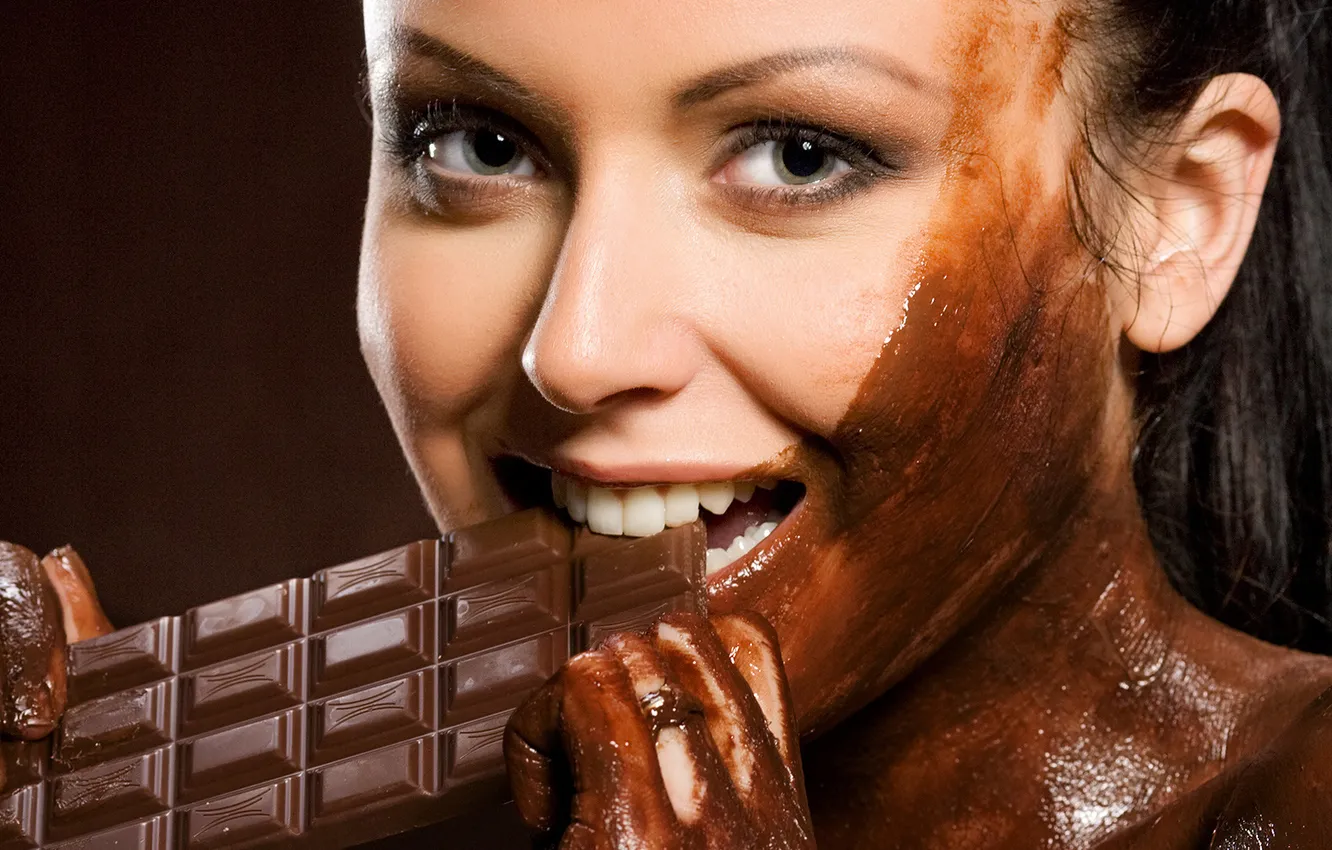 Photo wallpaper tile, brunette, dirty, chocolate