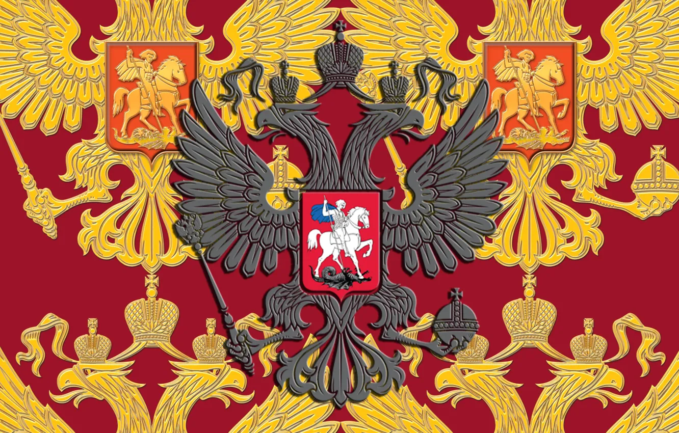 Photo wallpaper Russia, coat of arms, double-headed eagle, Russian Federation, St. George