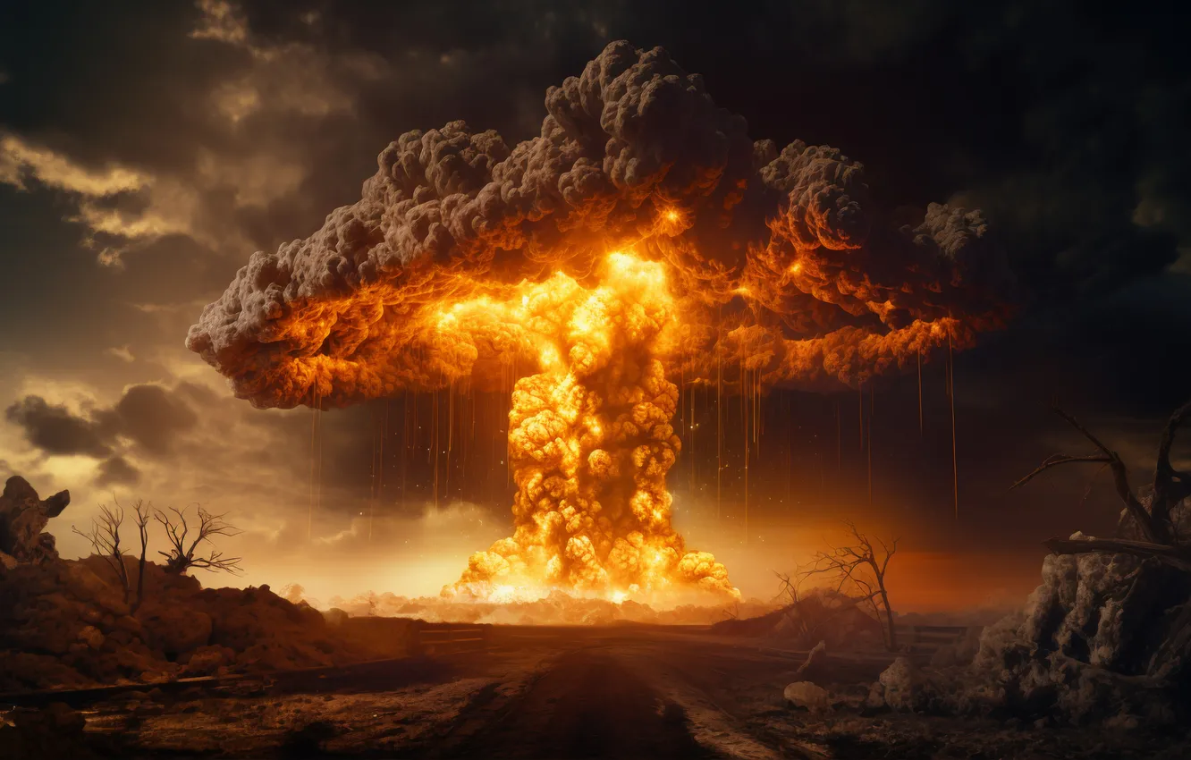 Photo wallpaper the explosion, mushrooms, a nuclear explosion, digital art, nuclear weapons, AI art, The Art of …