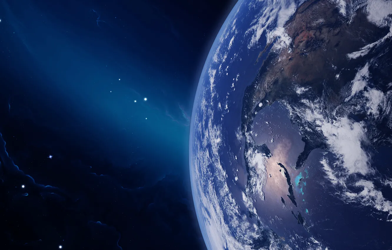 Photo wallpaper space, stars, nebula, earth, planet, orbit, space, Earth