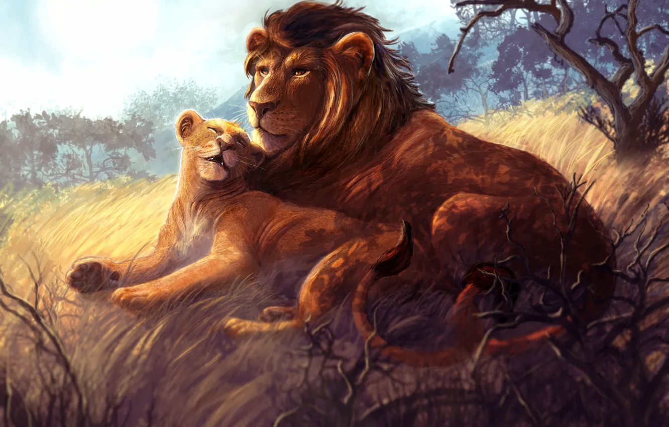Photo wallpaper Figure, Two, Animals, Lions