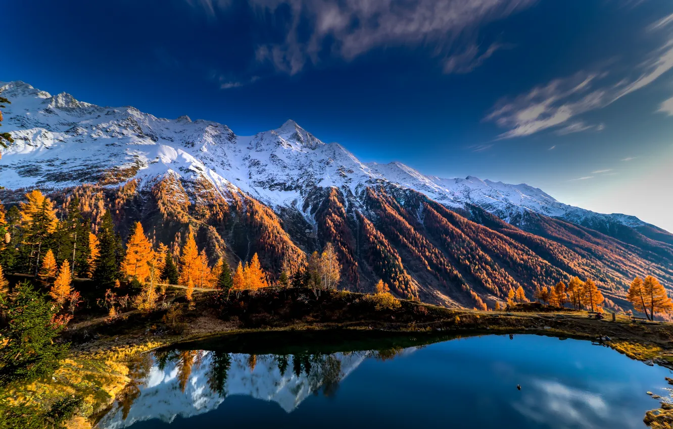 Photo wallpaper autumn, mountains, lake, reflection, Switzerland, Switzerland, Bernese Alps, The Bernese Alps
