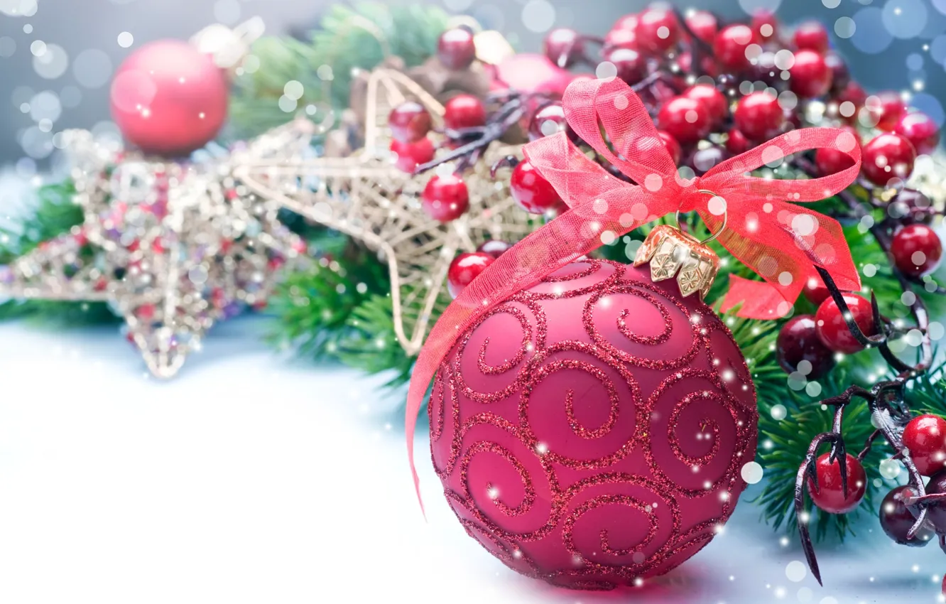 Photo wallpaper balls, toy, bow, stars