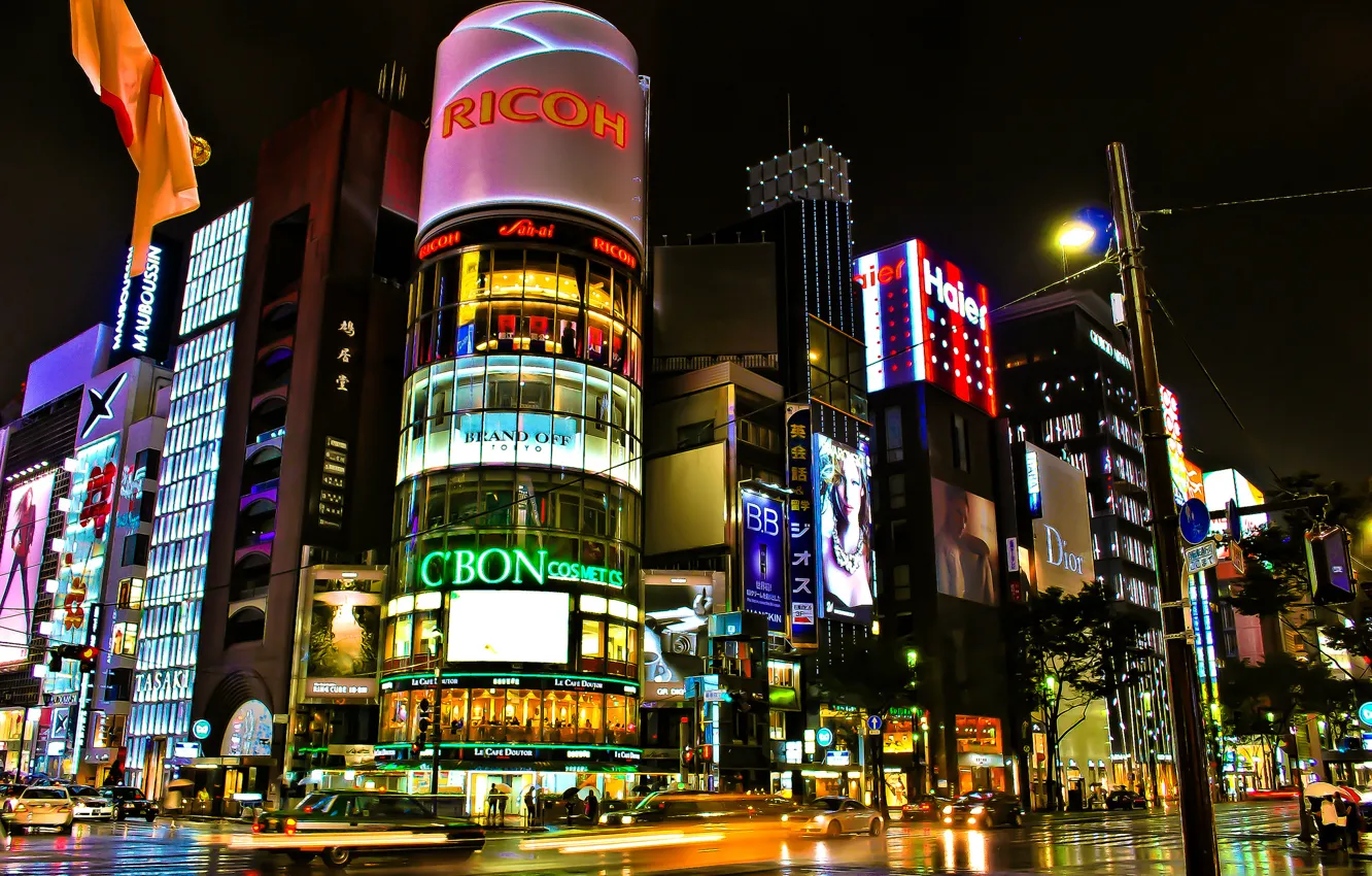 Photo wallpaper road, night, the city, lights, street, building, excerpt, Japan