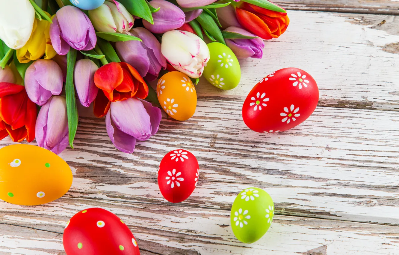 Photo wallpaper flowers, photo, holiday, eggs, Easter, tulips