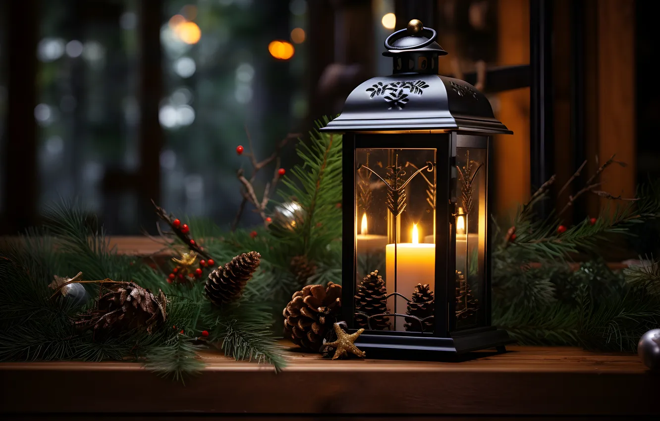 Photo wallpaper winter, snow, night, new year, Christmas, lights, Christmas, night