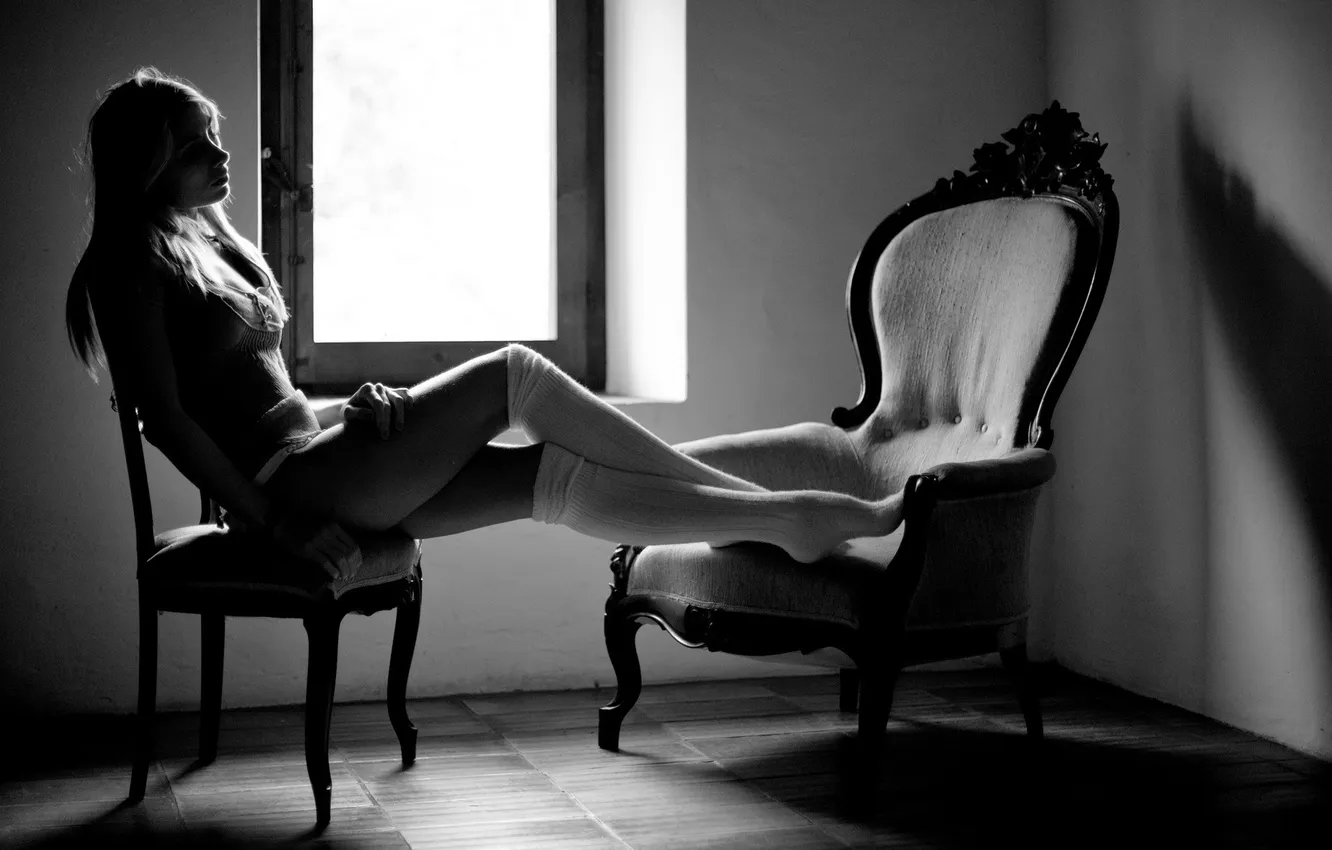 Photo wallpaper girl, pose, chair