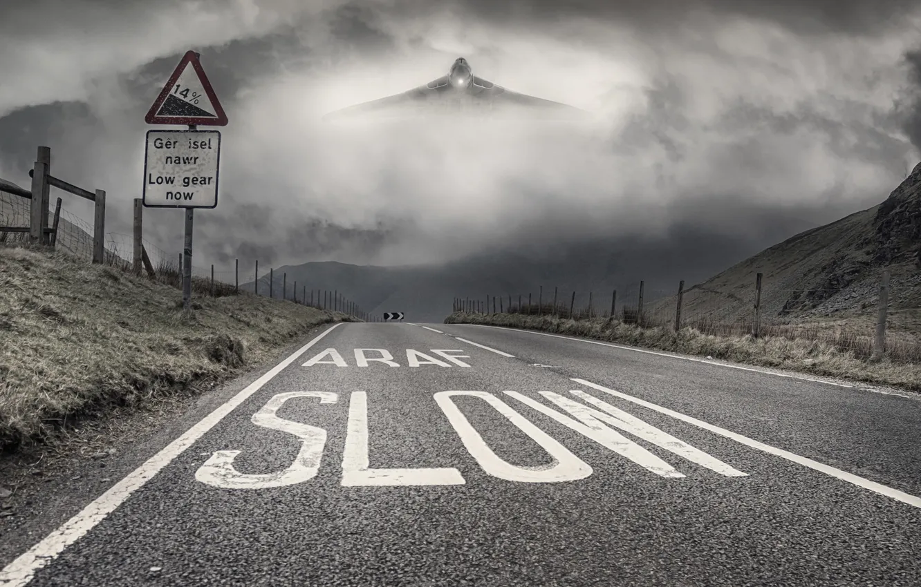 Photo wallpaper road, fog, the plane