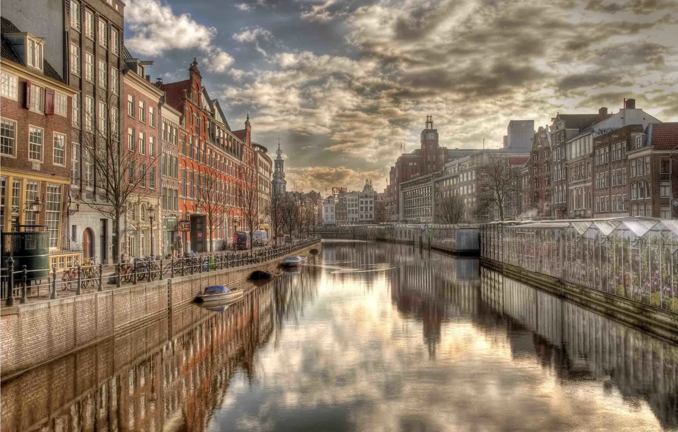 Photo wallpaper city, the city, reflection, river, home, Amsterdam, photographer, Netherlands