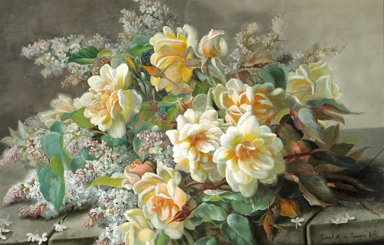 Photo wallpaper flowers, roses, bouquet, painting, Zbigniew Kopania
