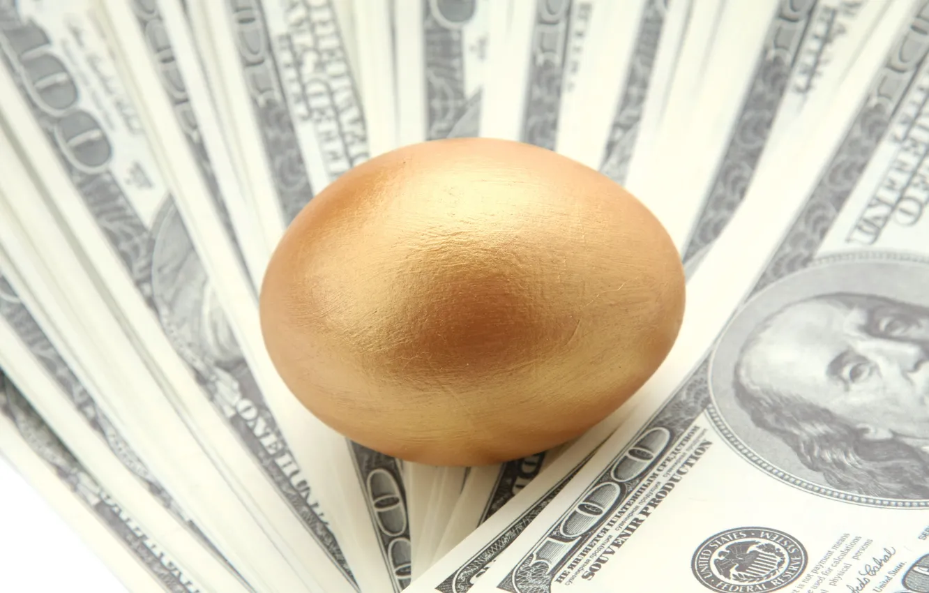 Photo wallpaper painting, money, Hen, golden eggs