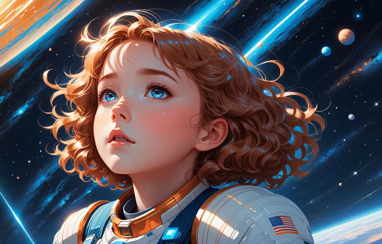 Photo wallpaper space, astronaut, girl