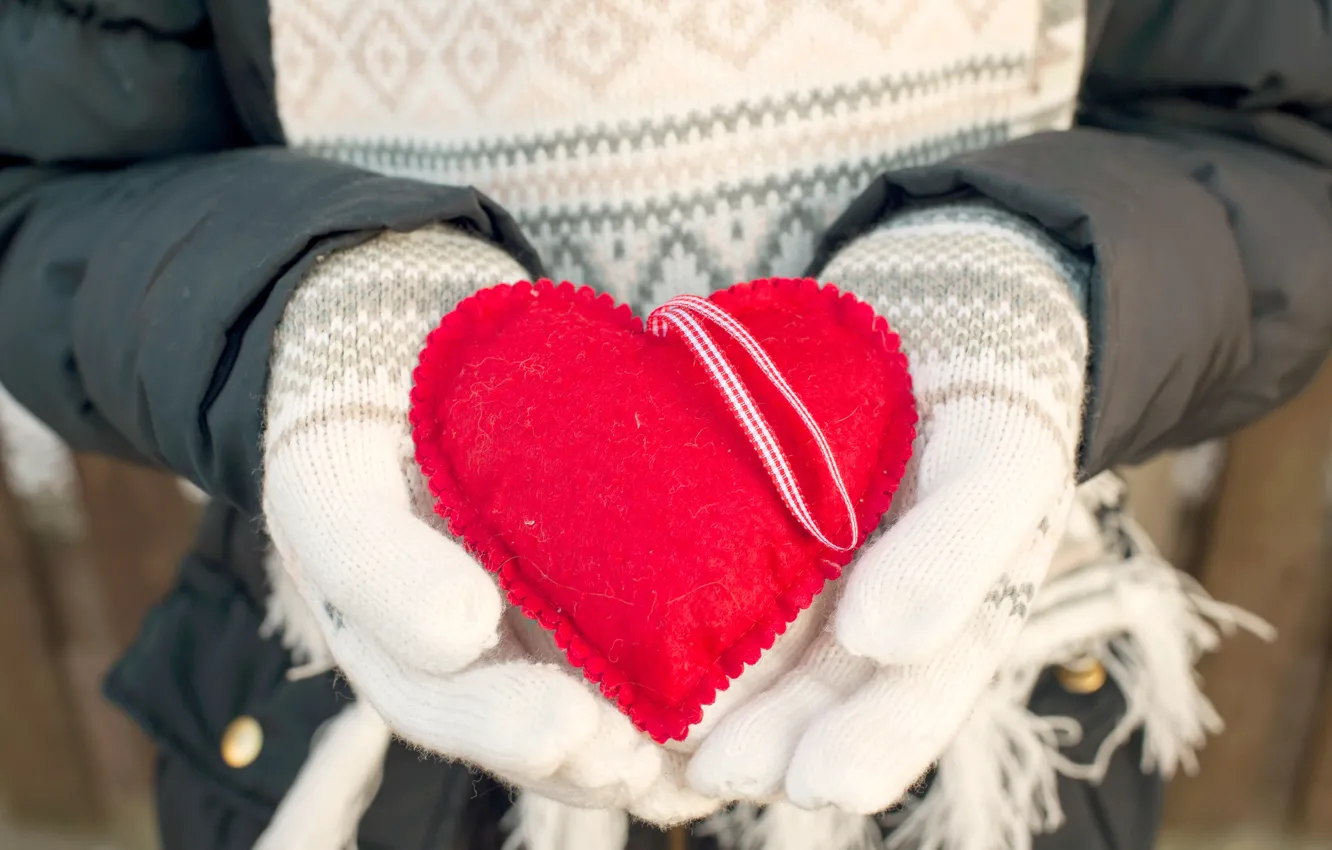 Photo wallpaper winter, love, heart, love, heart, winter, mittens, romantic