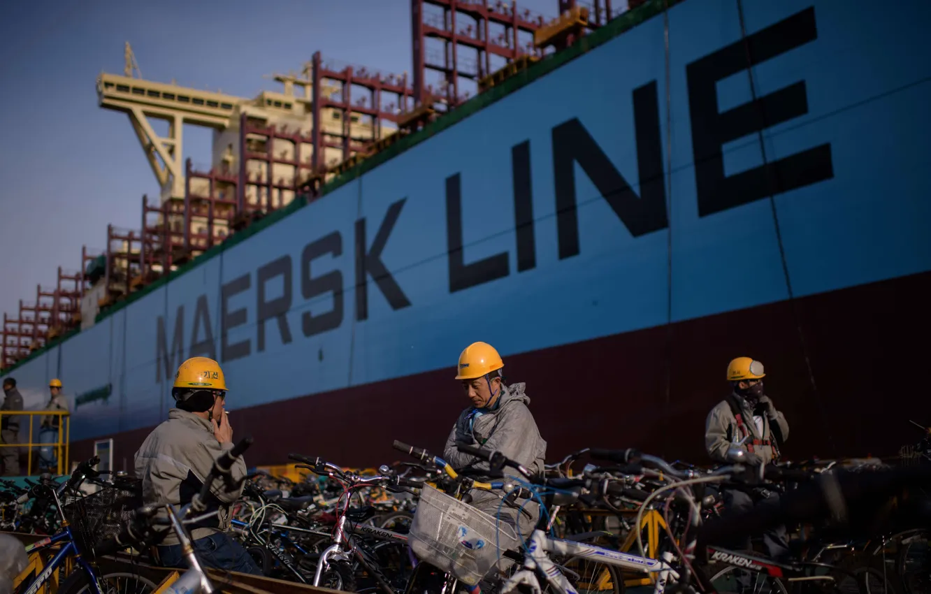 Photo wallpaper Board, Line, Maersk, Maersk Line, In the port, Working