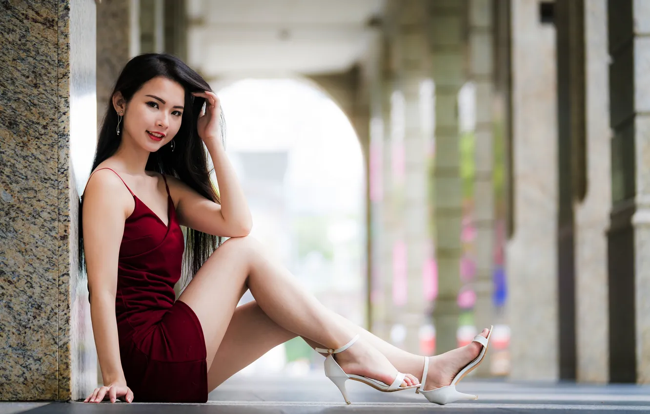 Photo wallpaper look, pose, model, portrait, makeup, figure, dress, hairstyle