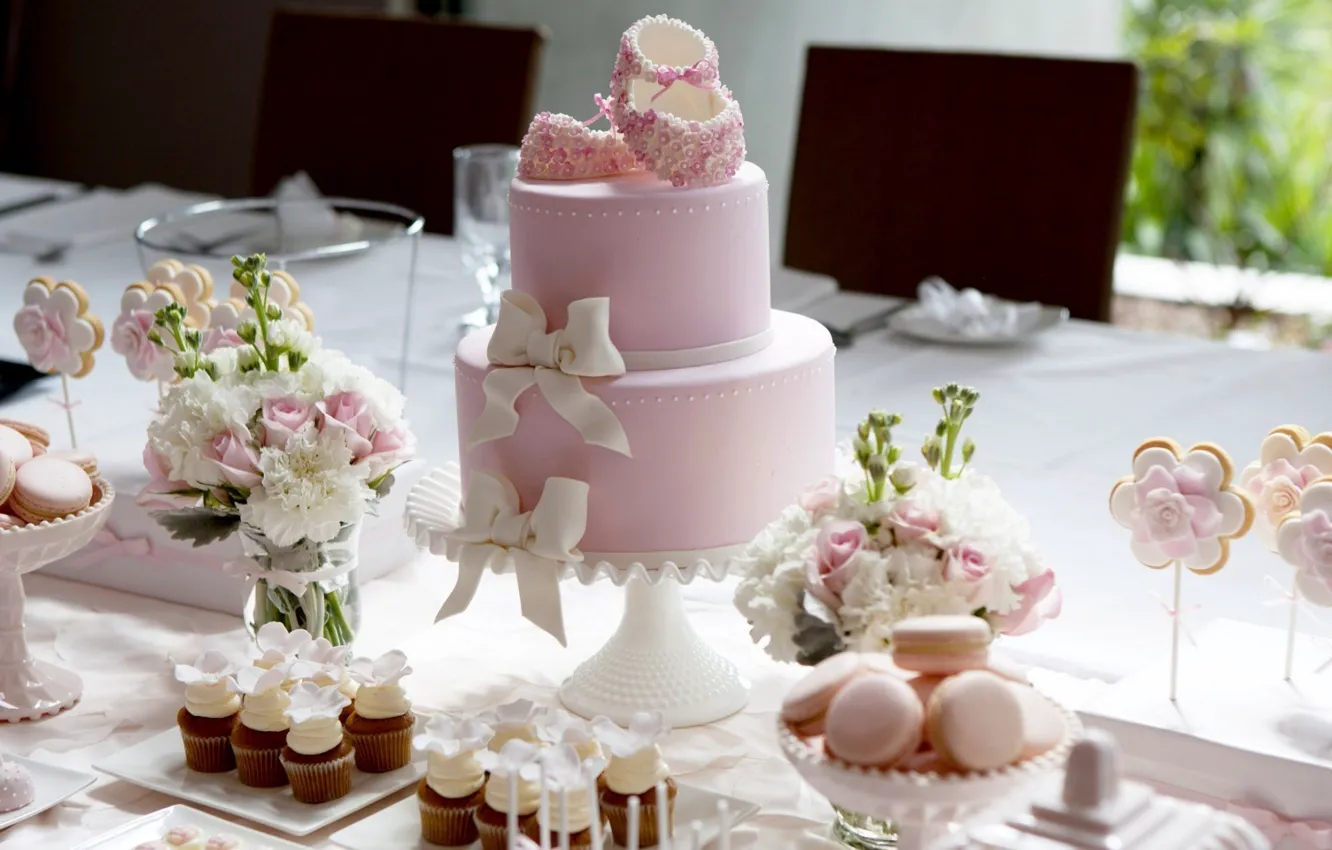 Photo wallpaper cake, decor, cupcakes, macaron