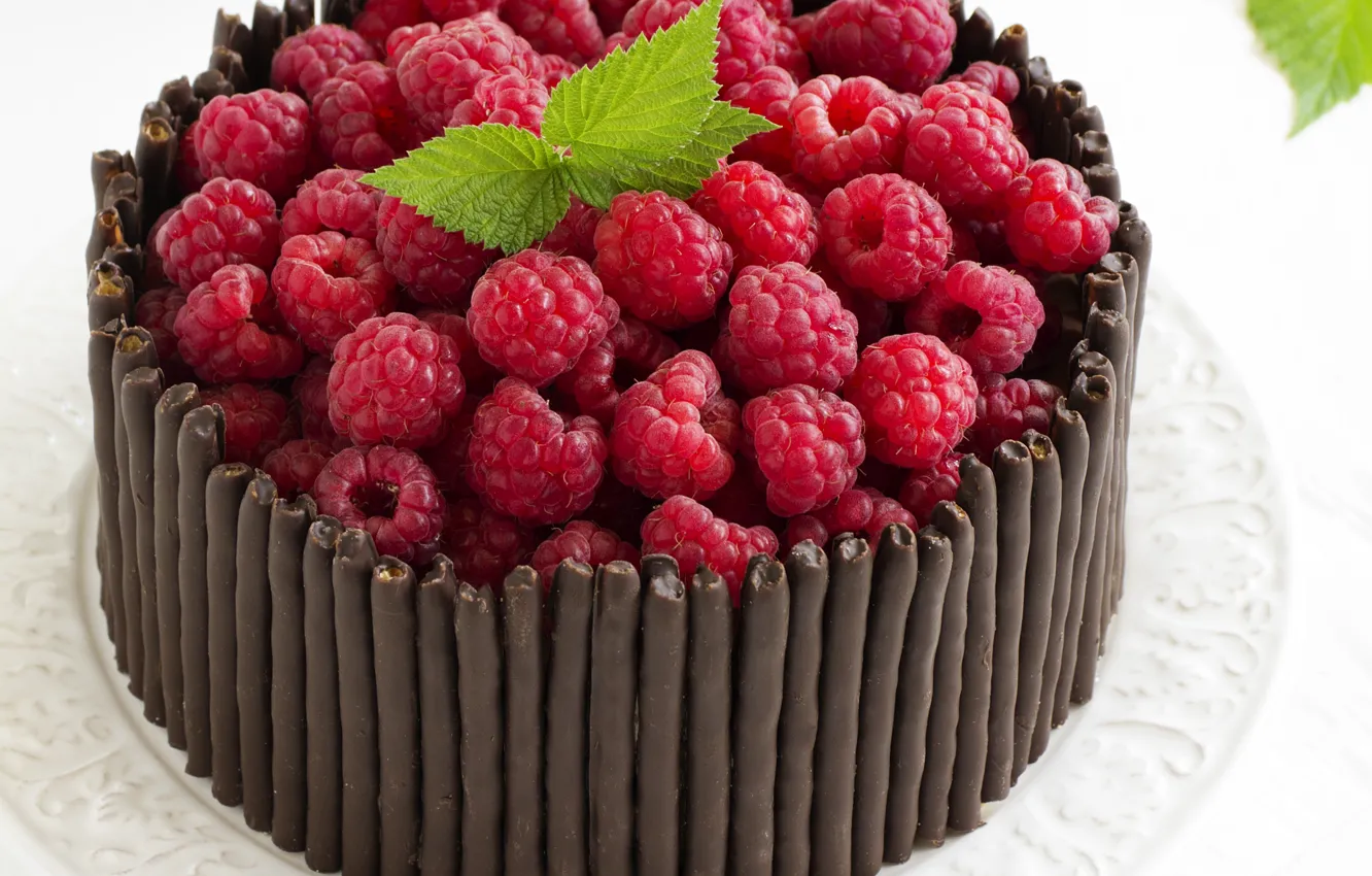 Photo wallpaper raspberry, chocolate, cake, mint