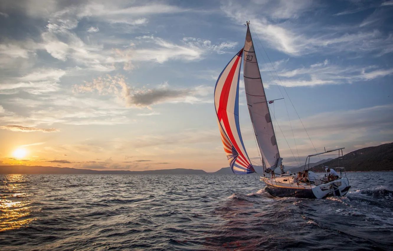 Photo wallpaper sea, the way, coast, the evening, yacht, sail, Cres Sail