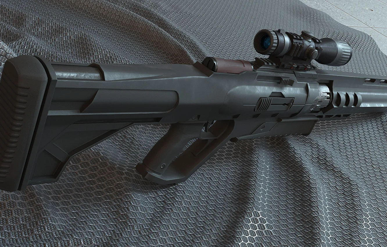 Photo wallpaper weapons, sight, rifle, weapon, sci-fi, rendering, rifle, scope