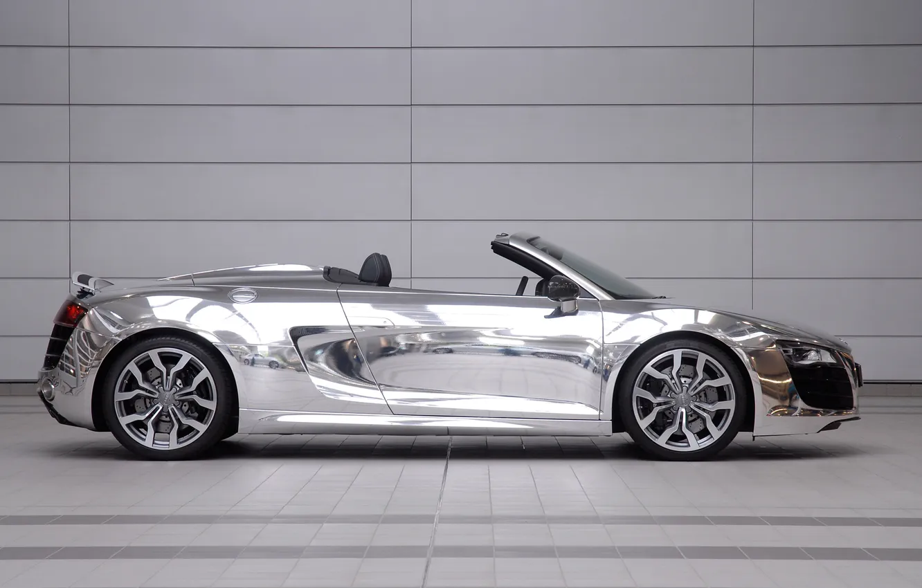 Photo wallpaper car, machine, reflection, reflection, 3000x2082, audi r8 v10 spyder chrome