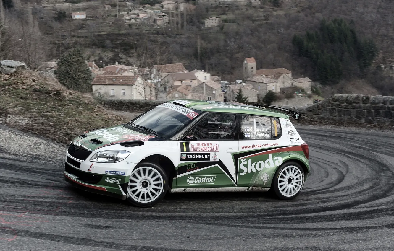Photo wallpaper road, WRC, Rally, Rally, Skoda, Fabia, Fabia, Juho Hanninen
