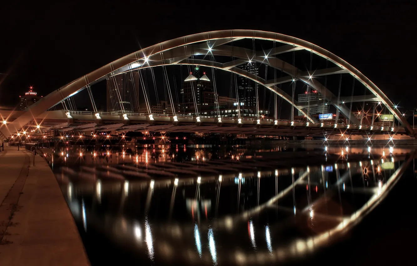 Photo wallpaper city, lights, bridge