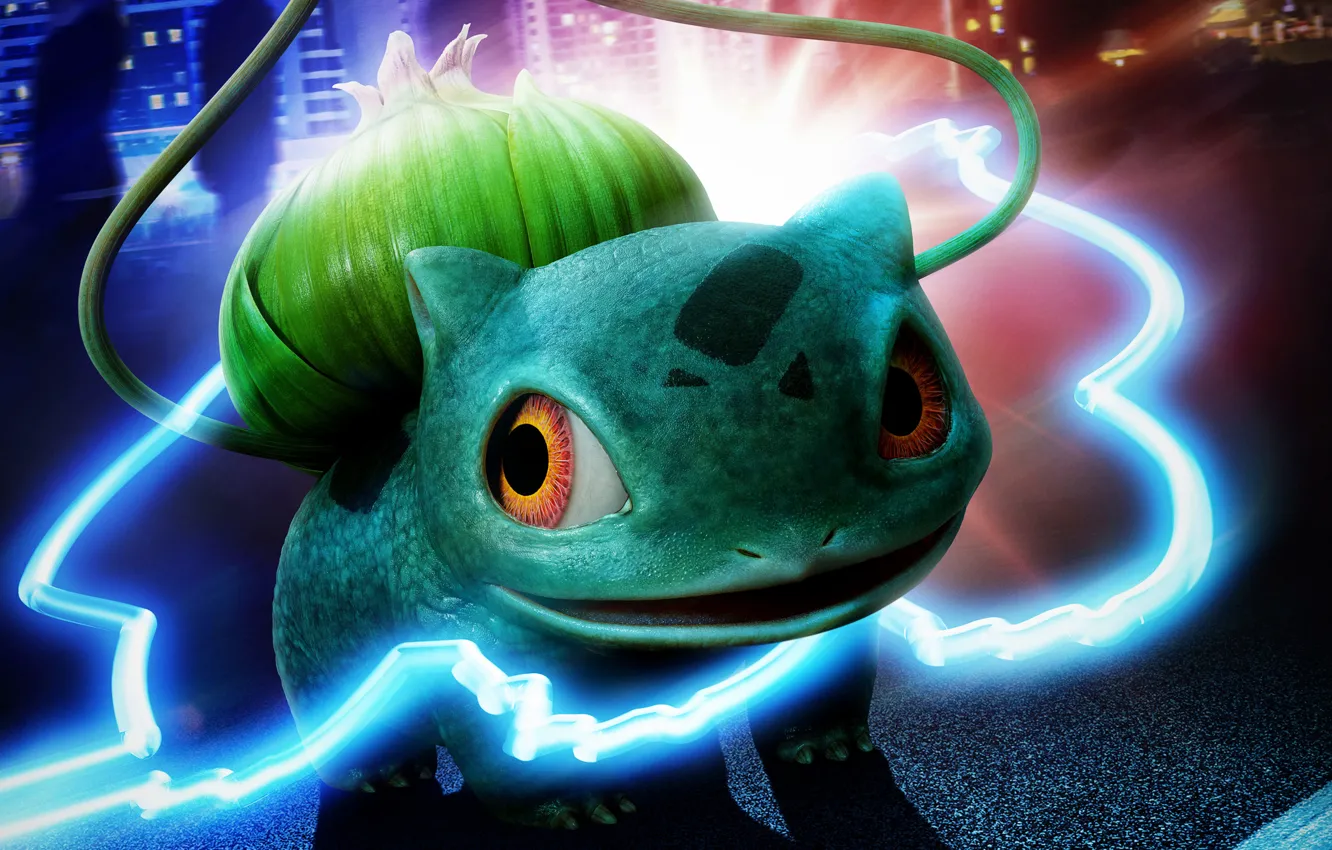 Photo wallpaper neon, pokemon, pokemon, bulbasaur, onion, bulbasaur, herbal