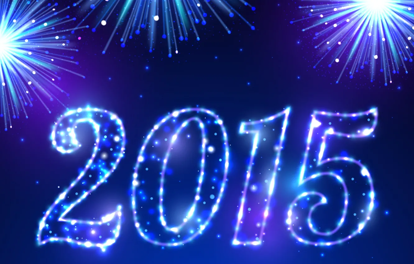 Photo wallpaper salute, New Year, blue, New Year, fireworks, Happy, sparkle, 2015