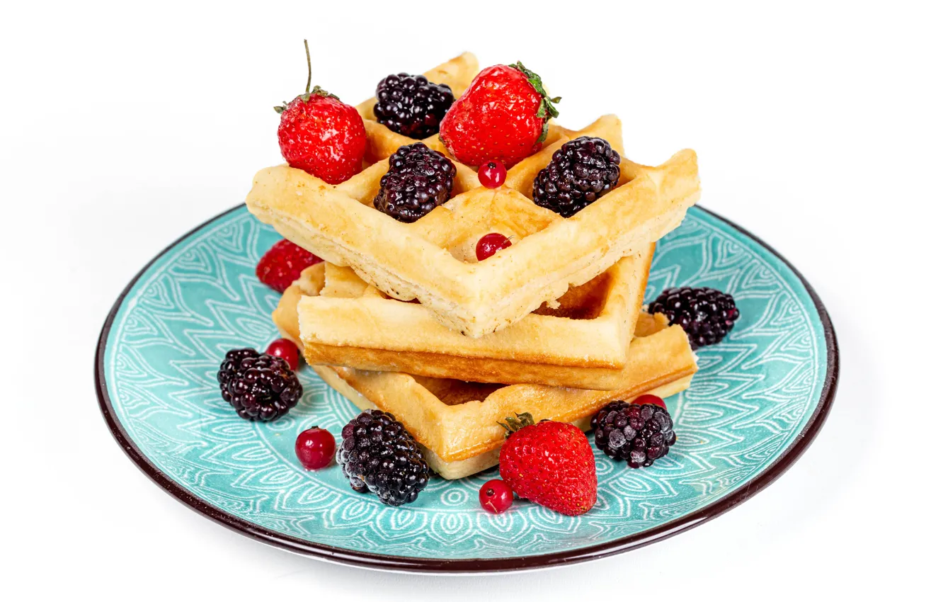 Photo wallpaper berries, strawberry, plate, waffles, BlackBerry